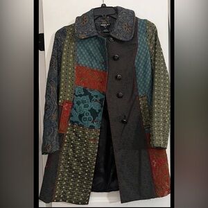 Neslay Paris Vintage Coat Sz M Vintage Jacquard  Patchwork Paisley A Line